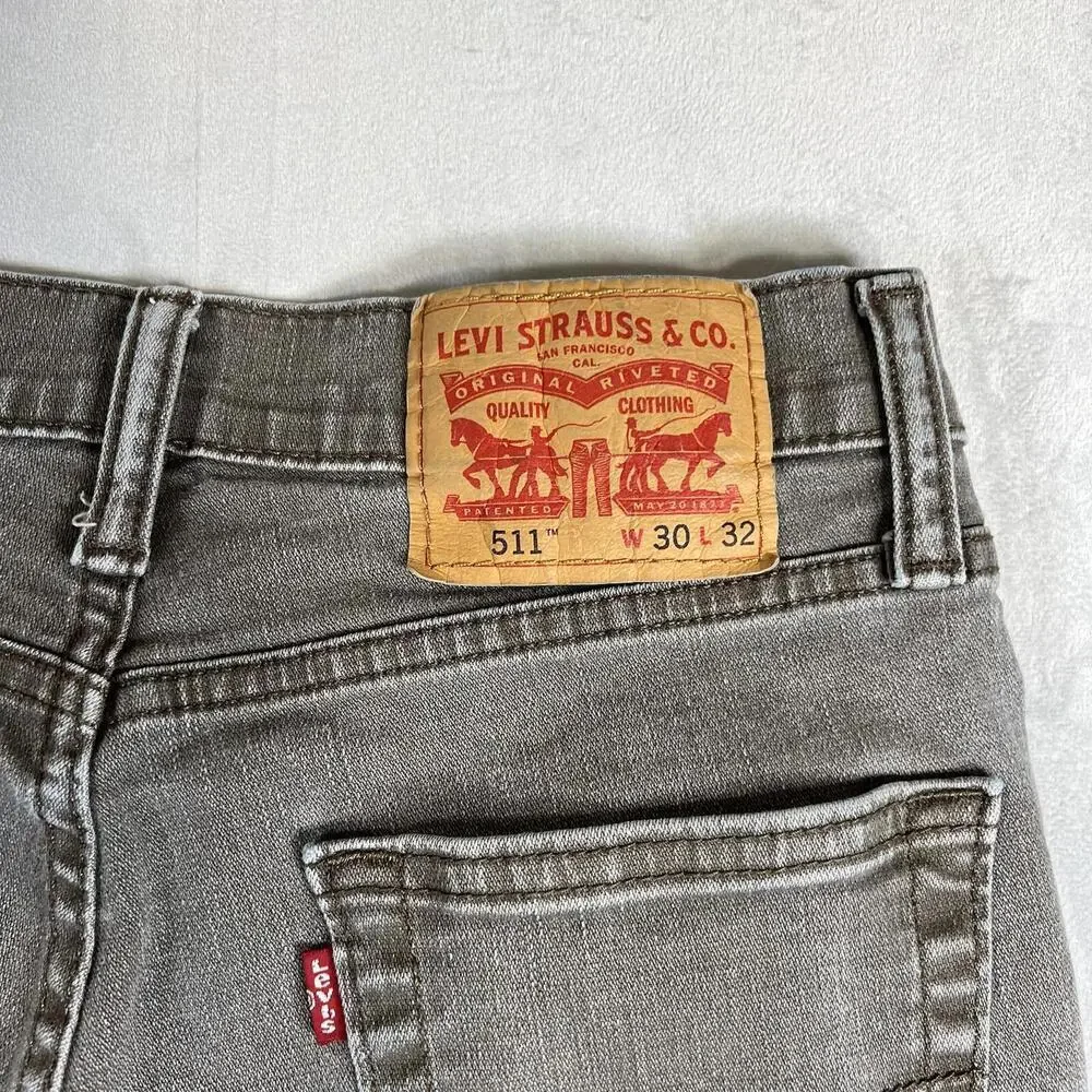 Levis 511 Jeans Mens 30x32 Brown Gray Wash Slim Fit Faded Straight Leg Denim